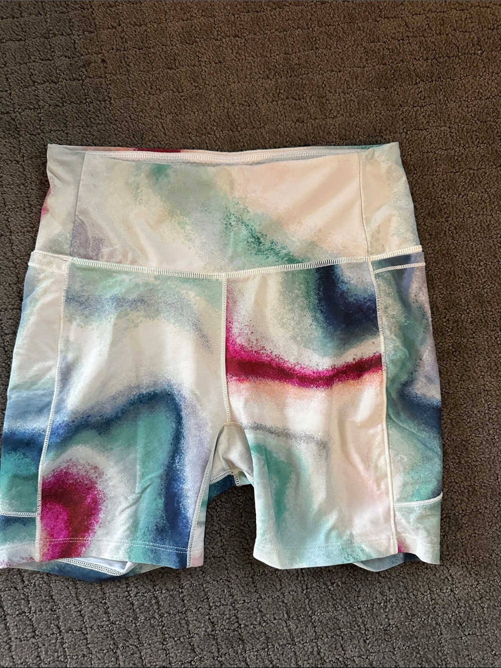 CALIA by Carrie Underwood White Multicolor Watercolor Bike Shorts